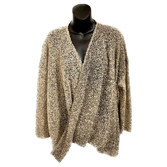 RXB Lightweight Black Beige Khaki Open Weave Draped Twist Front Sweater - Large - Picture 1 of 5